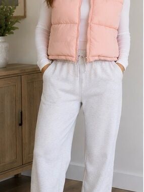 Pink Puffer Vest High Collar Zip Front Drawstring Hem Size Medium